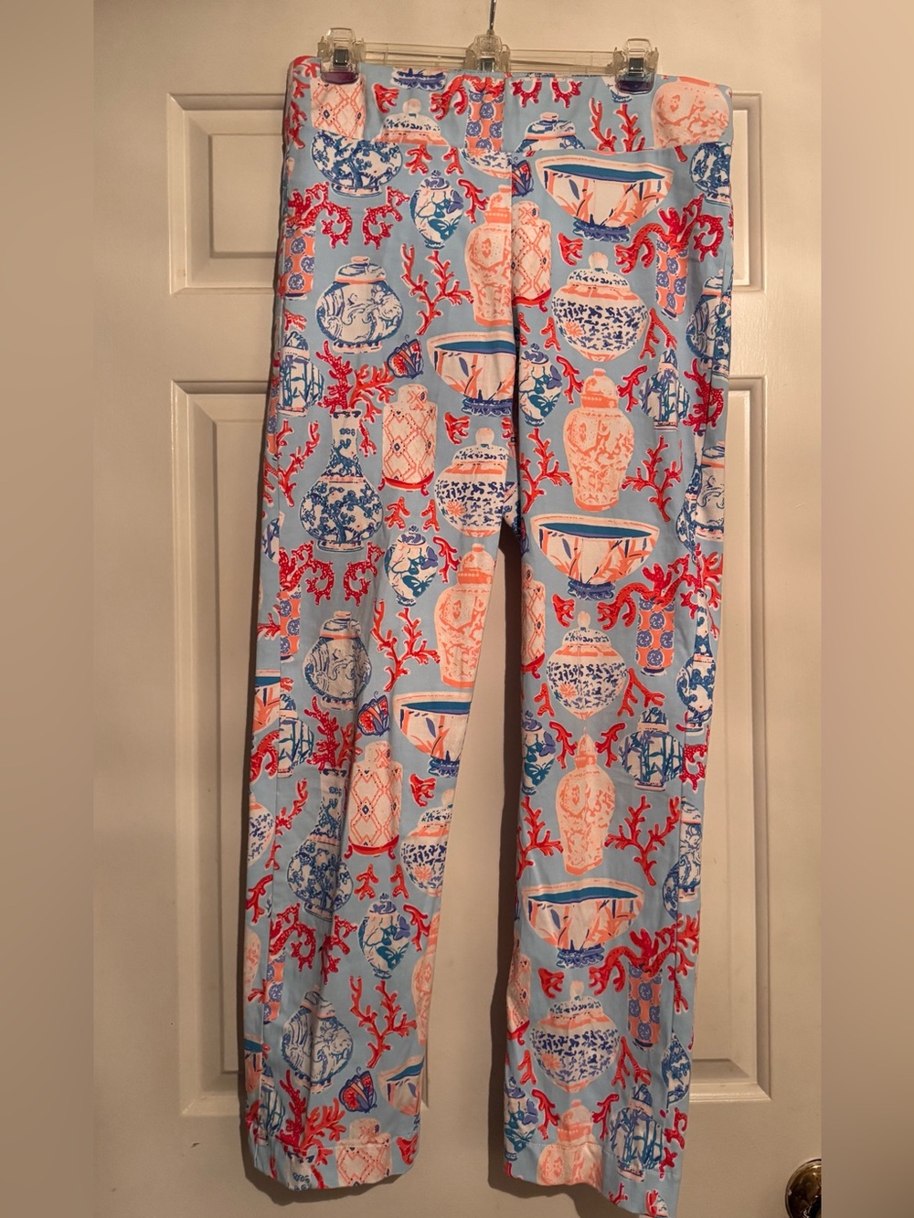 Ankle-Length Printed Pants in Blue & Coral